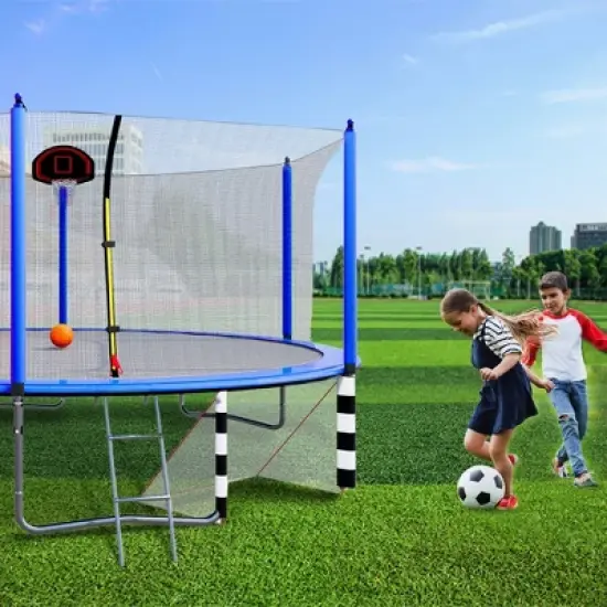 GDFStudio Bright Outdoor/Indoor Steel Ladder 16FT Round Trampoline with Enclosure and Soccer Goal image {6}