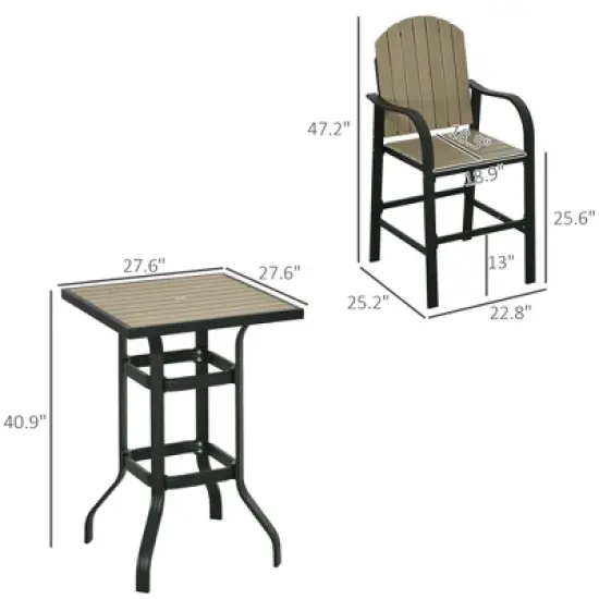 Resenkos Aluminum Frame 3 Pieces Bar Set, Two Tall Chairs, HDPE, Aluminum, Brown And Black image {9}