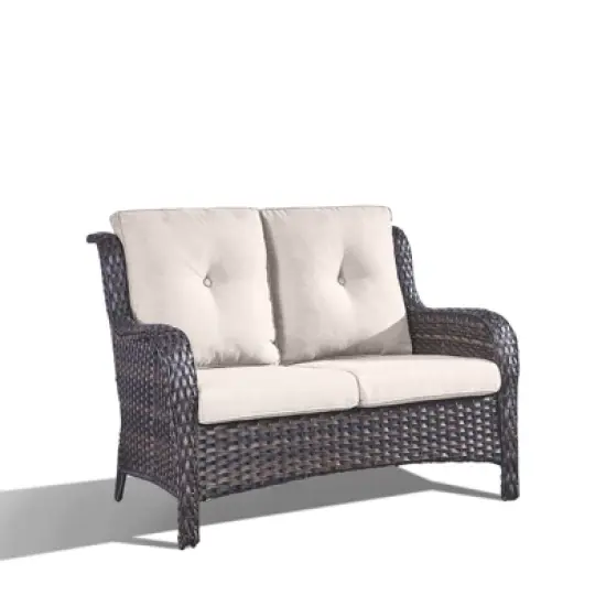 Buenhomino Outdoor Patio Couch Wicker Sofa Loveseat- 2 Seater Rattan Sofa for Outside Patio Garden with Deep Seating and Olefin Cushions image {1}