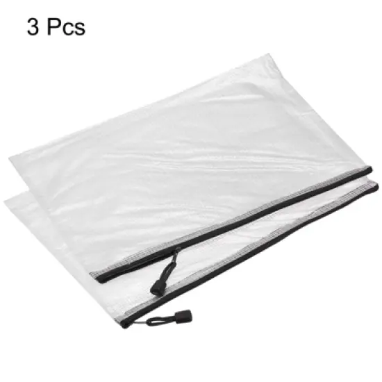 Unique Bargains PVC Waterproof Mesh Zipper Home Office Travel File Bag 3 Pcs image {2}