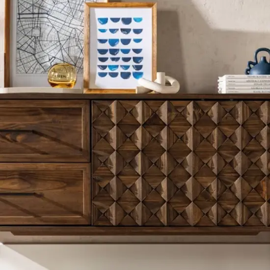 58" Modern Boho Solid Pine Wood Closed Storage Sideboard Brown - Saracina Home image {14}