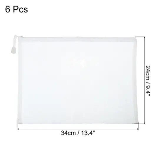 Unique Bargains Mesh Nylon Zipper Pencil Case White 6 Pcs image {1}