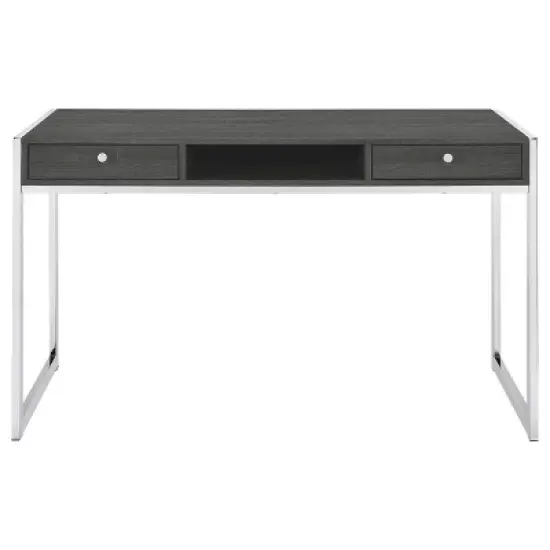 Wallice 2 Drawer Writing Desk with Chrome Base Weathered Gray - Coaster image {3}