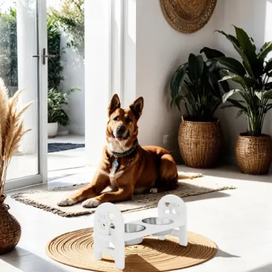 INFURNIC Pet Bowl Adjustable Travel Ready Recycled Durable Poly Lumber Easy to Pack Modern Design, White, 19"*7"*9.5" image {2}