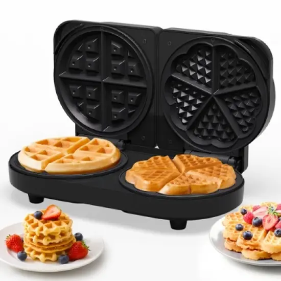 Heynemo Dual Waffle Maker: Heart Waffle & Classic Waffle Iron with 2 Adjustable Temp Knobs, Nonstick Waffle Machine with Indicator Light image {4}
