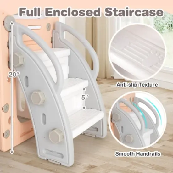 Costway 7-in-1 Toddler Slide & Swing Set Indoor Playground for Kids Age 1-3 Years Old Pink+Gray/Yellow+Green/Gray/White image {7}