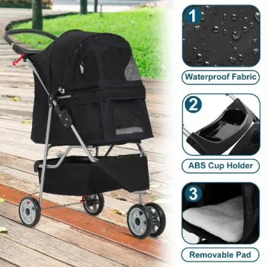 BestMassage Pet Stroller 3/4 Wheels Dog Cat Stroller Jogger Stroller with Removable Liner and Cup Holder Travel Folding Carrier image {2}