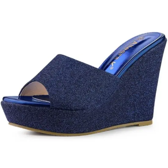 Allegra K Women's Glitter Platform Slip-on Wedge Heels Sandals image {11}