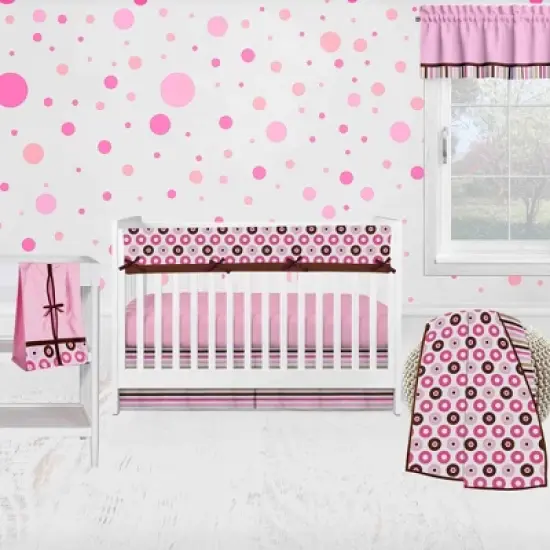 Bacati - Mod Dots/Stripes Crib Rail Guard Covers Set of 2 Pink/Chocolate image {3}