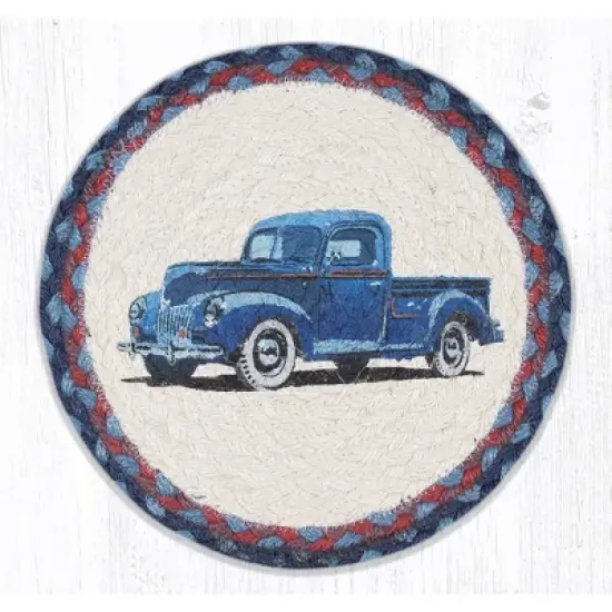 Earth Rugs Blue Truck Printed Round Trivet &ndash; 10"x10" Hand-Braided Natural Jute Hot Pad, Rustic Farmhouse Accent image {3}