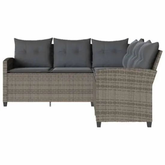 vidaXL L-Shaped Rattan sectional Sofa - Outdoor Patio Couch with Anthracite Cushions, UV & Water-Resistant, Gray Steel Frame, 72.4"x72.4" image {2}
