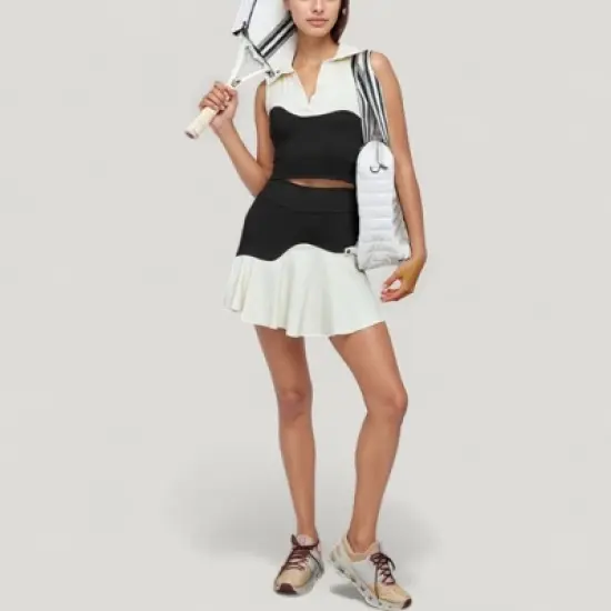 Anna-Kaci Active Women's High Waist Colorblock Tennis Skirt with Sculpted Contrast Design and Flared Hem for Workout Wear image {3}