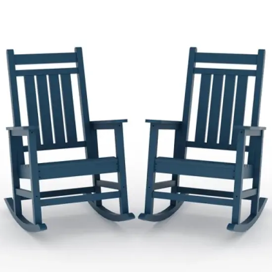 Outdoor HDPE Rocking Chairs &ndash; Oversized All-Weather Patio Rockers &ndash; Heavy Duty 350lb Capacity, Anti-Rollover Design (Blue) image {7}