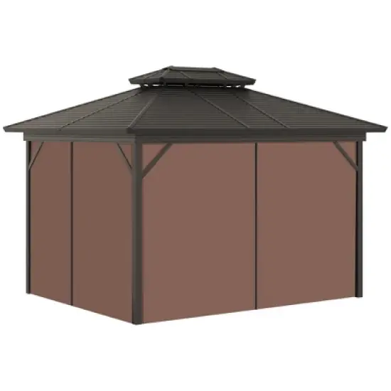 Outsunny Outdoor Hardtop Gazebo Galvanized Steel Canopy with Aluminum Frame Double Vented Roof Pergola with Netting and Curtains for Patios, Gardens, Lawns, Dark Brown image {3}