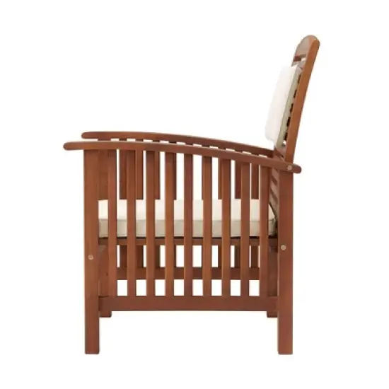 Lyndon 4pc Eucalyptus Wood Outdoor Conversation Set with Bench, Chairs & Table - Alaterre Furniture image {11}