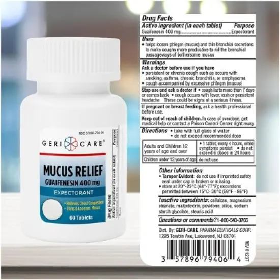 Gericare Guaifenesin 400Mg Mucus Relief Tablet, 60 Ct image {2}