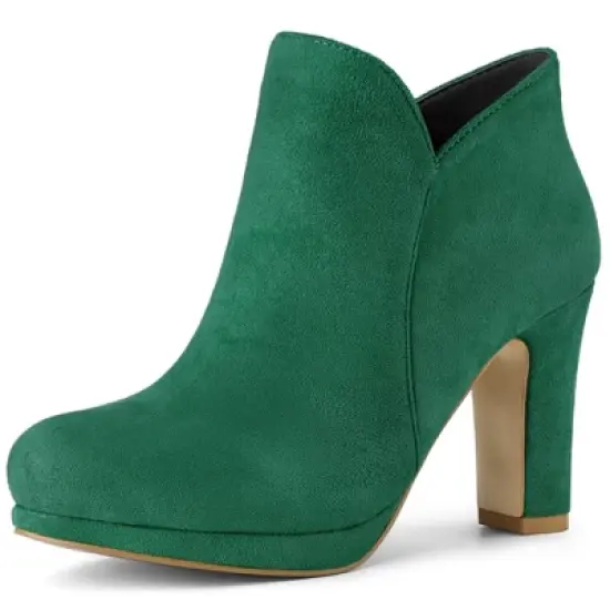 Allegra K Women's Round Toe Chunky Heeled Ankle Heel Boots image {14}