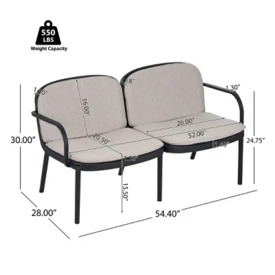 Outdoor Plastic Loveseat with Water-Repellent Cushion,Weather Resistant Loveseat for Patio or Garden,Patio Loveseat with PP Frame-Koiai image {3}