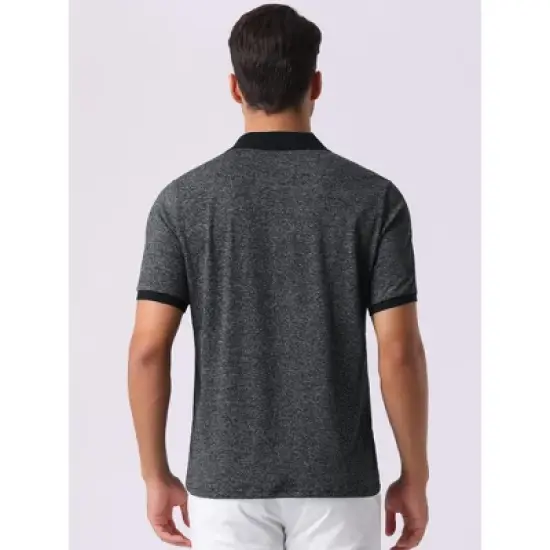 INSPIRE CHIC Men's Stretch Athletic Workout Short Sleeved Golf Heathered Polo Shirt image {2}