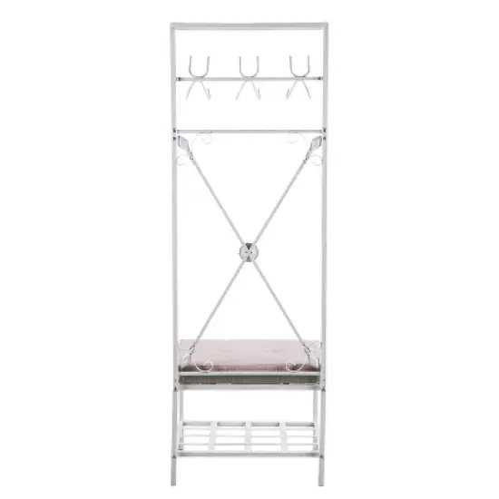 Entryway Hall Tree Bench with Storage Distressed White - Aiden Lane image {7}