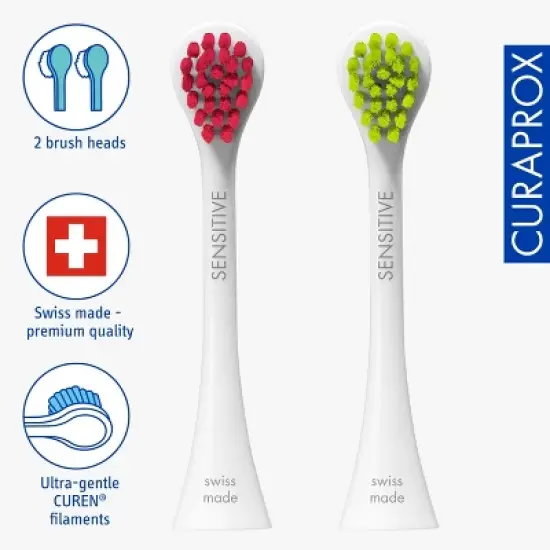 Curaprox Hydrosonic Rainbow Sensitive Brush Heads, Magenta/Green, 2 pcs image {1}