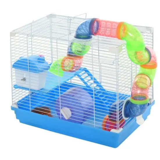 PawHut 2-Level Hamster Cage Rodent Gerbil House Mouse Mice Rat Habitat Metal Wire with Exercise Wheel, Play Tubes, Water Bottle, Food Dishes & Ladder image {6}