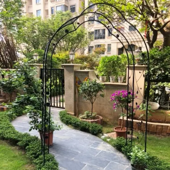 Lirago Metal Garden Arch with Double Gate Black Powder Coated Steel Trellis for Climbing Plants 99"H * 59"W * 15.3"D image {3}