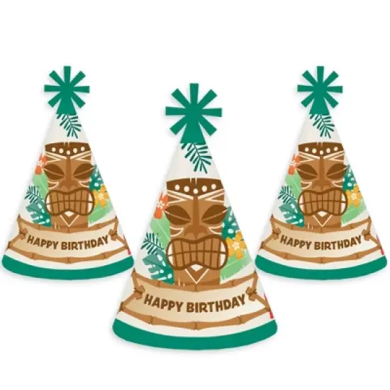 Big Dot of Happiness Tropical Luau - Cone Happy Birthday Party Hats for Kids and Adults - Set of 8 (Standard Size) image {6}