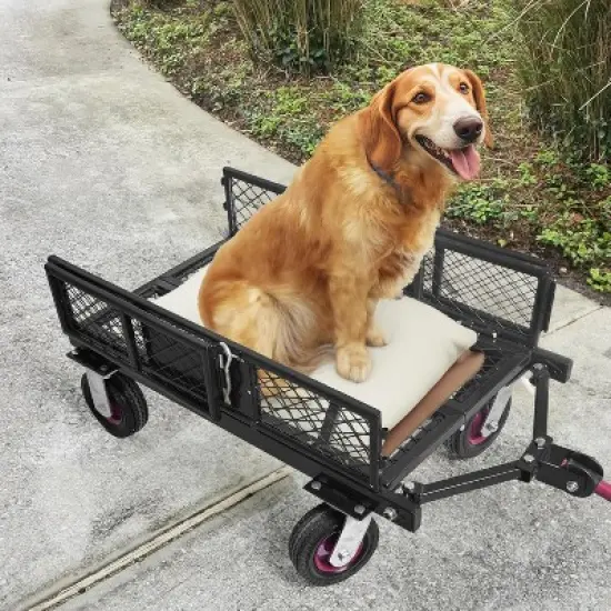 Acekool Foldable Steel Garden Cart, 360lbs Capacity, Removable Mesh Sides, 6" All-Terrain Wheels, 180&deg; Rotating Handle, Yard Utility Wagon image {6}