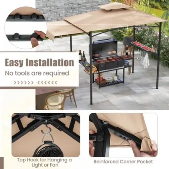 Tangkula 11 x 5 FT Grill BBQ Gazebo w/ Side Awning Double-Tiered Top 2 Side Shelves image {7}