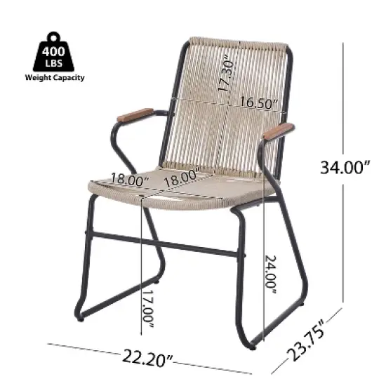 Christopher Knight Home Brook Modern Outdoor Iron and Rope Weave Club Chairs (Set of 2) image {2}