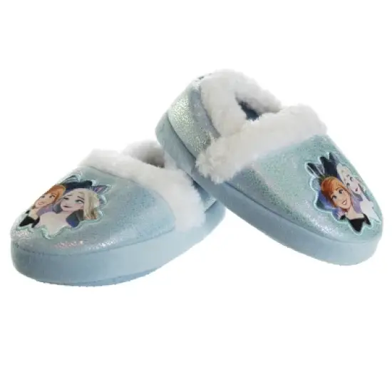 Disney Frozen 2 Elsa and Anna Girls Slippers - Plush Lightweight Warm Comfort Soft Aline House Slippers - Blue White Crinkle (Sizes 5 - 12 Toddler/Little Kid) image {2}