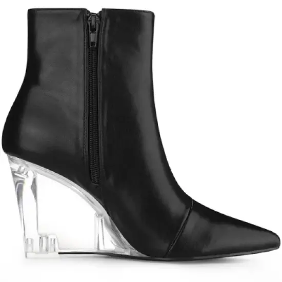 Allegra K Women's Pointed Toe Clear Wedge Heels Ankle Boots image {5}