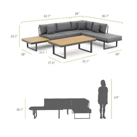 Greemotion 2pc San Jose Outdoor Metal Furniture Set: Aluminum Frame, Acacia Wood, Polyester Cushions image {11}
