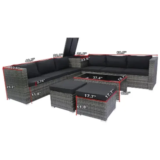 Isabel 8-Piece All-Weather Rattan Patio Sectional Sofa Set with One Storage Box Under Seat, Outdoor Furniture - Maison Boucle image {3}