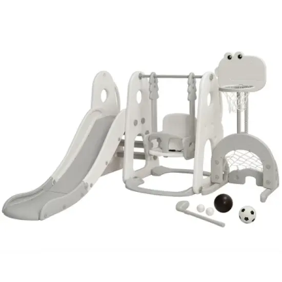 Costway 6 in 1 Toddler Slide and Swing Set Climber Playset w/ Ball Games White\Orange image {11}