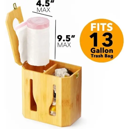 Trash Bag Dispenser & Grocery Bag Holder for Kitchen Organization (Bamboo)-SpaceAid&reg; image {1}