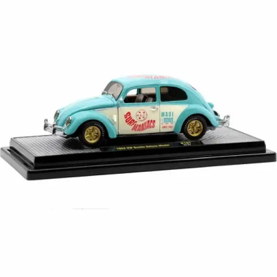 1952 Volkswagen Beetle Deluxe Model Light Blue and Wimbledon White &ldquo;Maui & Sons&rdquo; Ltd Ed 1/24 Diecast Model Car by M2 Machines image {1}