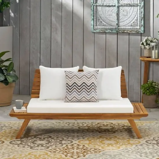Sedona Wooden Loveseat - Teak/White - Christopher Knight Home image {1}
