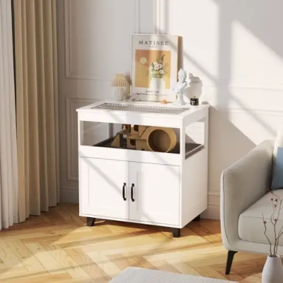 Famapy White Small Pet Cage Hamster Cage with a Pull-Out Tray and a Flip-Top Metal Mesh &ndash; Designed for Easy Cleaning and Convenient Feeding image {2}