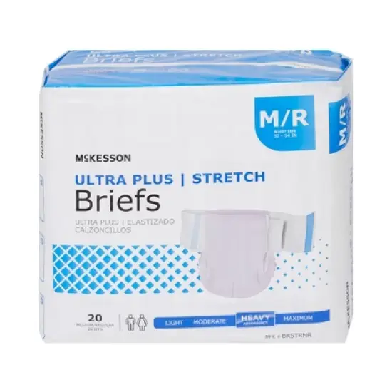 McKesson Ultra Plus Stretch Briefs, Incontinence, Heavy Absorbency, Unisex, Medium, 20 Count, 1 Pack image {1}