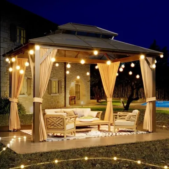 Hardtop Gazebo Outdoor Double Roof Canopy with Curtains & Netting image {6}