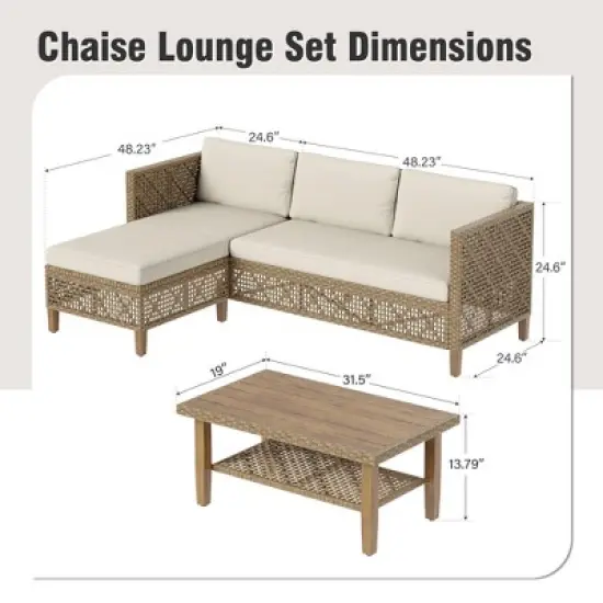 Captiva Designs 3pc Outdoor Patio Bohemian Wicker Conversation Set with Coffee Table image {1}