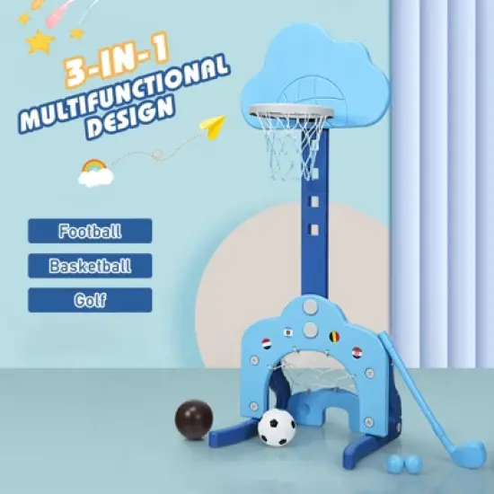 3-in-1 Kids Basketball Hoop Set Adjustable Sports Activity Center w/ Balls Blue\Green\White image {4}