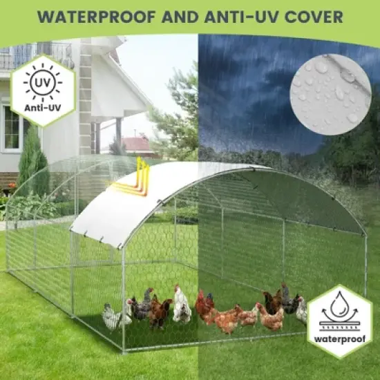 Chicken Coop, Large Metal Chicken Coop for Yard - Walk-in Poultry Cage with Waterproof UV Cover, Chicken Run for Backyard Farm image {1}