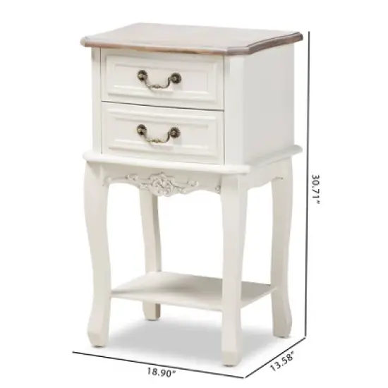 Amalie 2 Drawer Wood Nightstand White/Oak - Baxton Studio image {9}