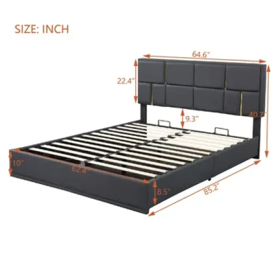 2-Pieces Bedroom Sets,Queen Size Upholstered Platform Bed with Hydraulic Storage System,Storage Ottoman with Metal Legs image {2}