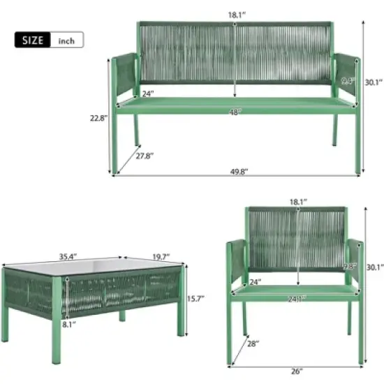 GlasFlength Patio Seating Sets, Comfortable Lounge Sets Designed for Ultimate Relaxation, Create the Perfect Outdoor Oasis, Green, 48"*24"*30.1" image {3}