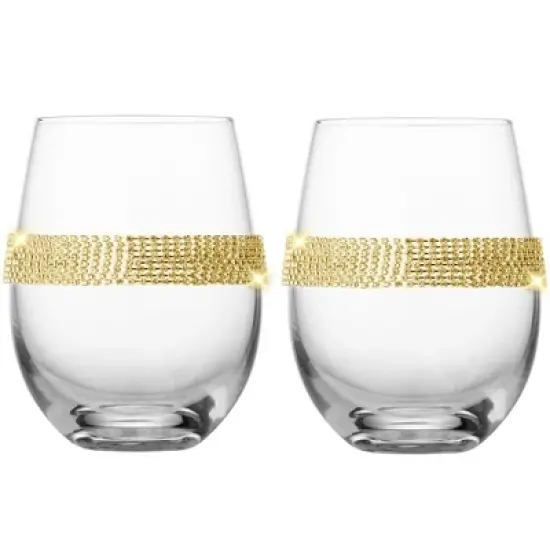 Berkware Classy Stemless Wine Glasses with Diamond Studded Design - 16oz image {9}