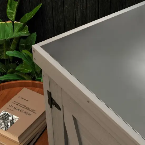 WELLFOR Outdoor Potting Bench with Storage Cabinet and Metal Table Top Gray image {5}